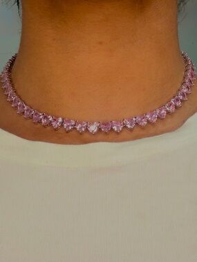 Pink Heart Crystal Choker Necklace - Elegant Women's Jewelry
